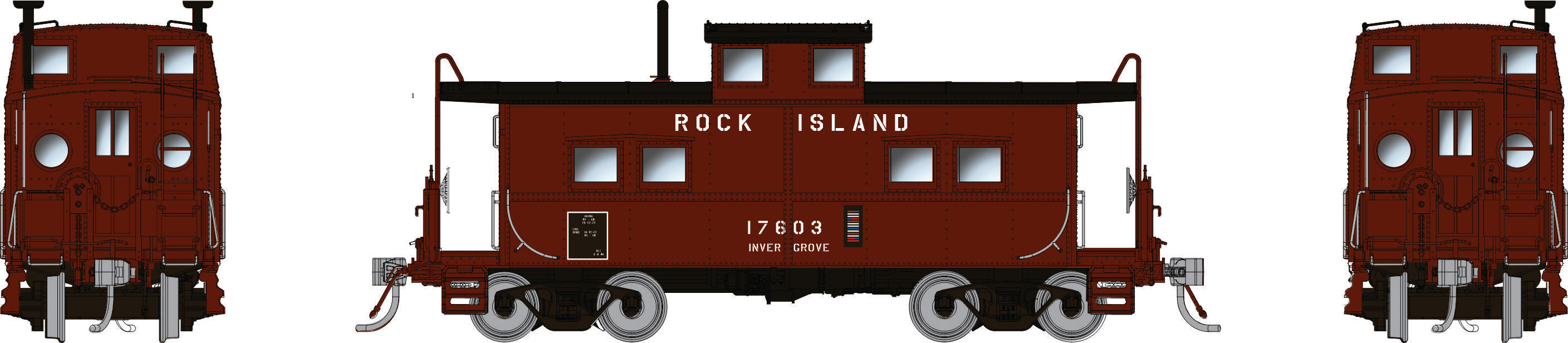 Rapido HO Northeastern-style Caboose w/ porthole windows: RI - Maroon Scheme: #17603