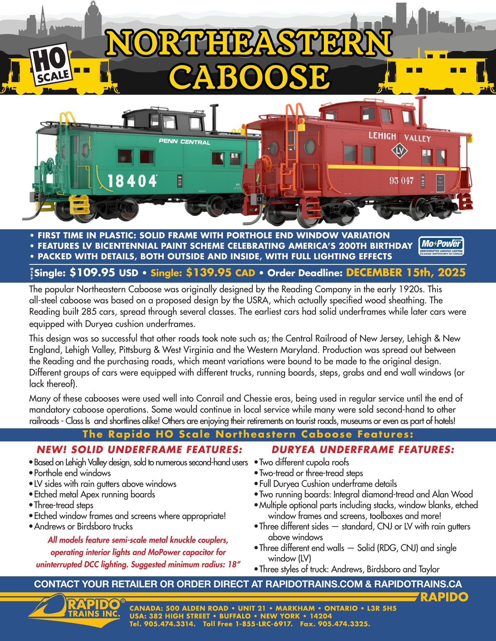 Rapido Northeastern Caboose sales sheet