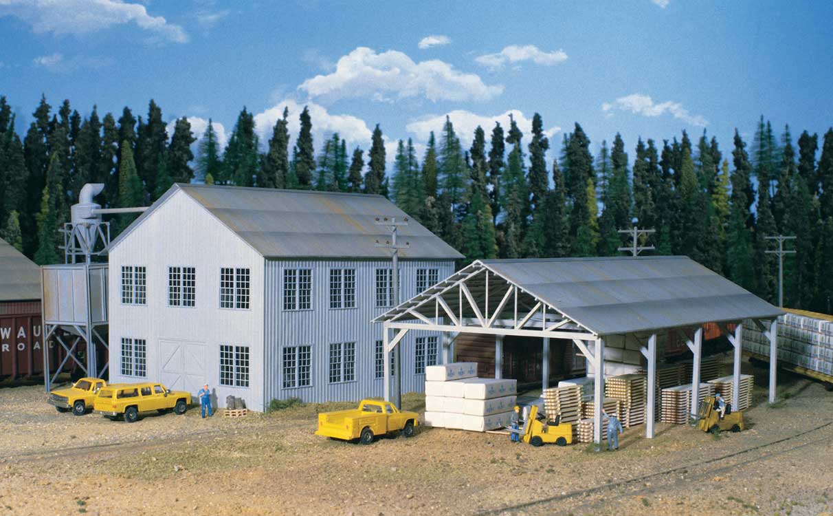 Walthers Cornerstone 3059 HO Scale Planing Mill and Shed - Kit - Mill: 6 x 8" 15.2 x 20.3cm; Shed: 6 x 9" 15.2 x 22.9cm