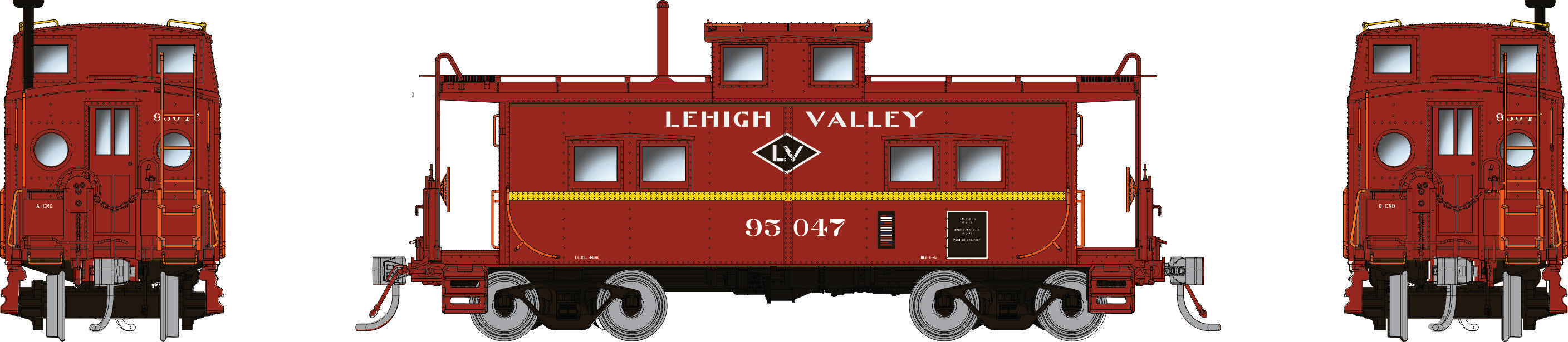 Rapido HO Northeastern-style Caboose w/ porthole windows: LV - Black Diamond: #95046