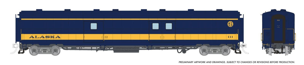 Rapido HO scale PC&F Econo baggage car, Alaska Railroad power car