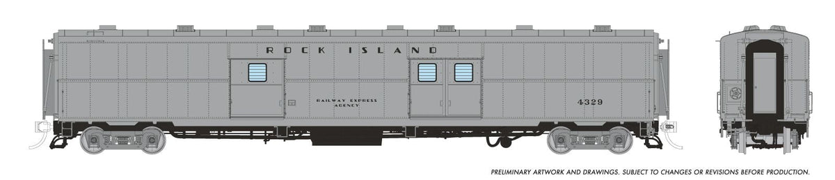 Rapido HO scale PC&F Econo baggage car, Rock Island