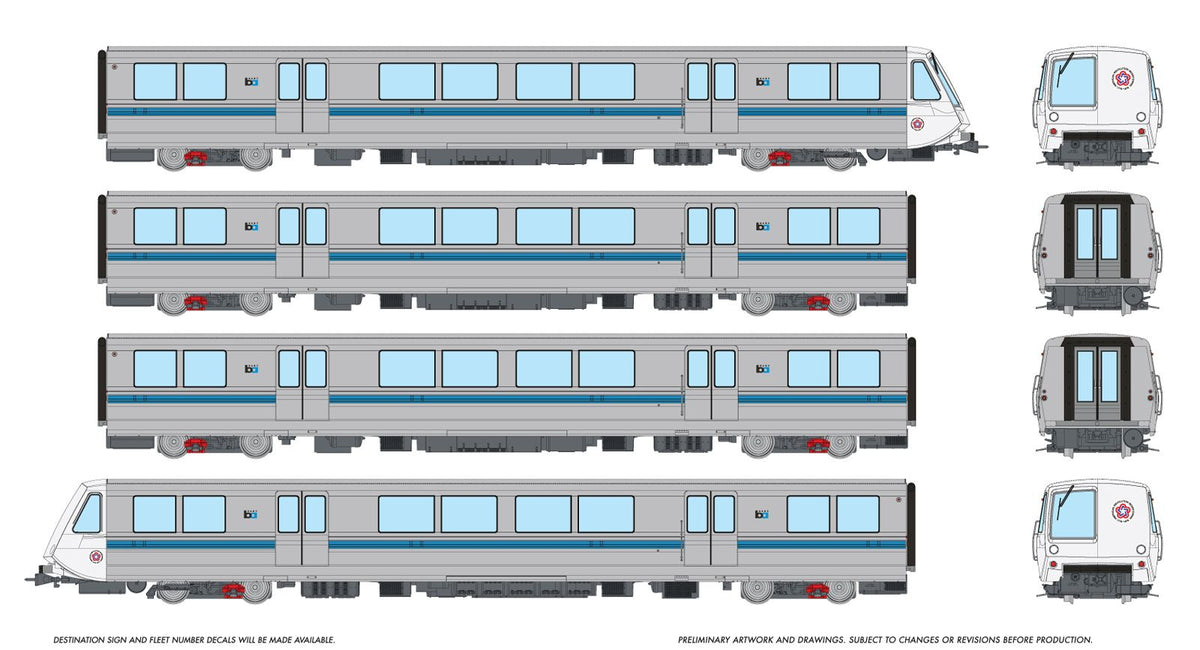 Rapido HO scale Bay Area Rapid Transit A-B-B-A train, Bicentennial logo