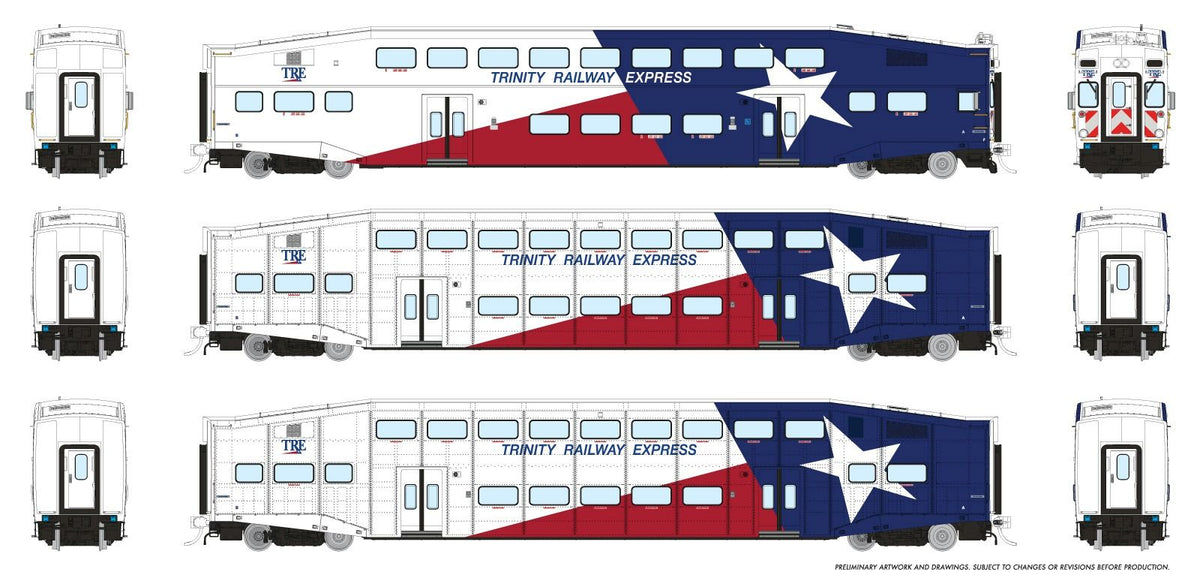 Rapido 1110022 HO scale BiLevel Commuter Car, TRE: Set #4