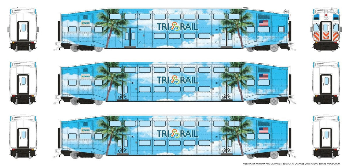 Rapido 1110027 HO scale BiLevel Commuter Car, TriRail - Palm Tree: Set #2