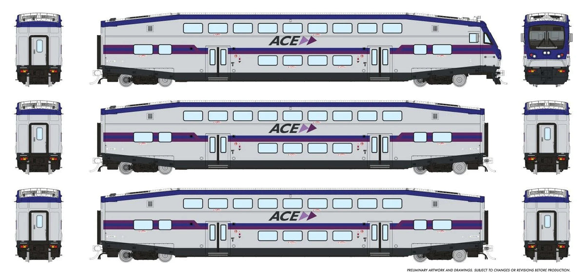 Rapido 1110036 HO scale CEM BiLevel Commuter Car, ACE - Modern: Set #2