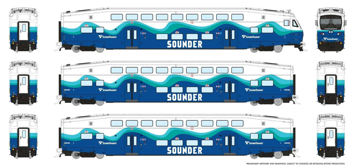 Rapido 1110050 HO scale CEM BiLevel Commuter Car, Sounder: Set #1