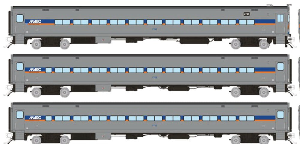 Rapido HO Scale Comet II Commuter Cars 3-Pack — MARC Modern Scheme Set #2 (Cab #7753, Coaches #7703, #7714)