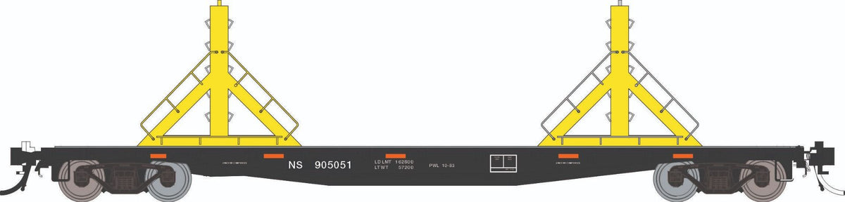 Rapido HO scale F30D 50' rail flat car, Norfolk Southern MOW