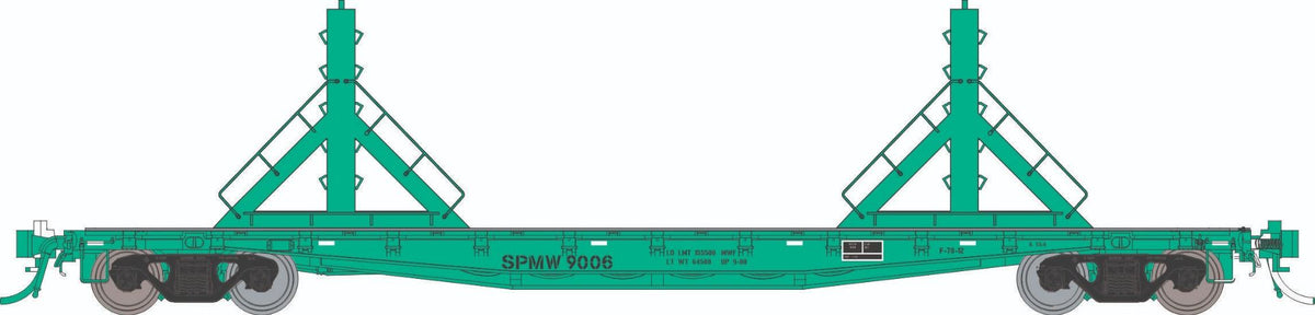 Rapido HO scale F30D 50' rail flat car, Southern Pacific MOW