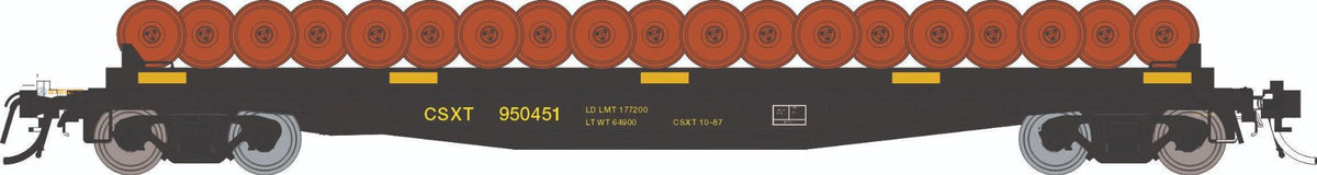 Rapido HO scale F30D 50' wheel flat car, CSX MOW