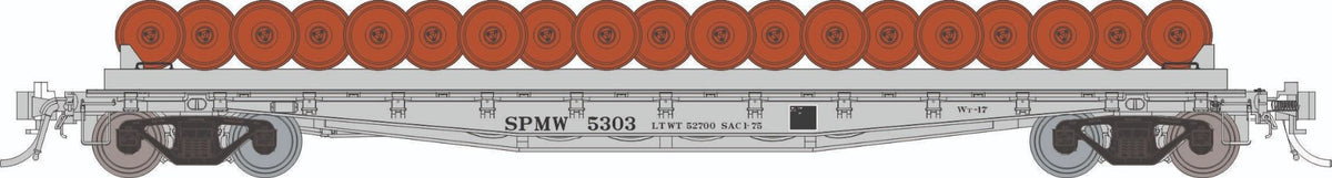 Rapido HO scale F30D 50' wheel flat car, Southern Pacific MOW