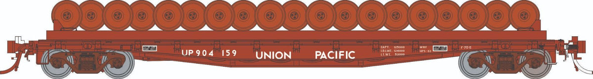 Rapido HO scale F30D 50' wheel flat car, Union Pacific MOW