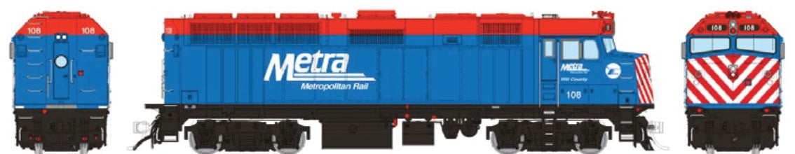 Rapido HO Scale EMD F40PH — Metra Blue Scheme #108 (DC/DCC/Sound)