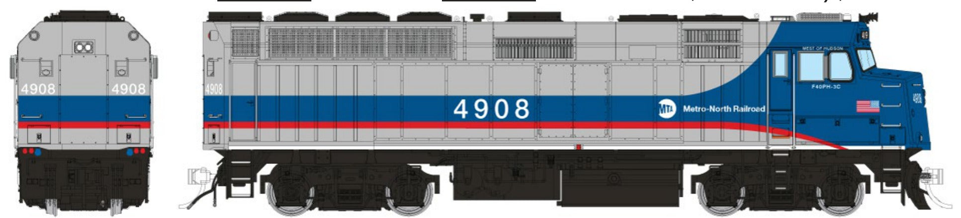Rapido HO Scale EMD F40PH-3C — Metro-North Current Scheme (West of Hudson) #4908 (DC/Silent)