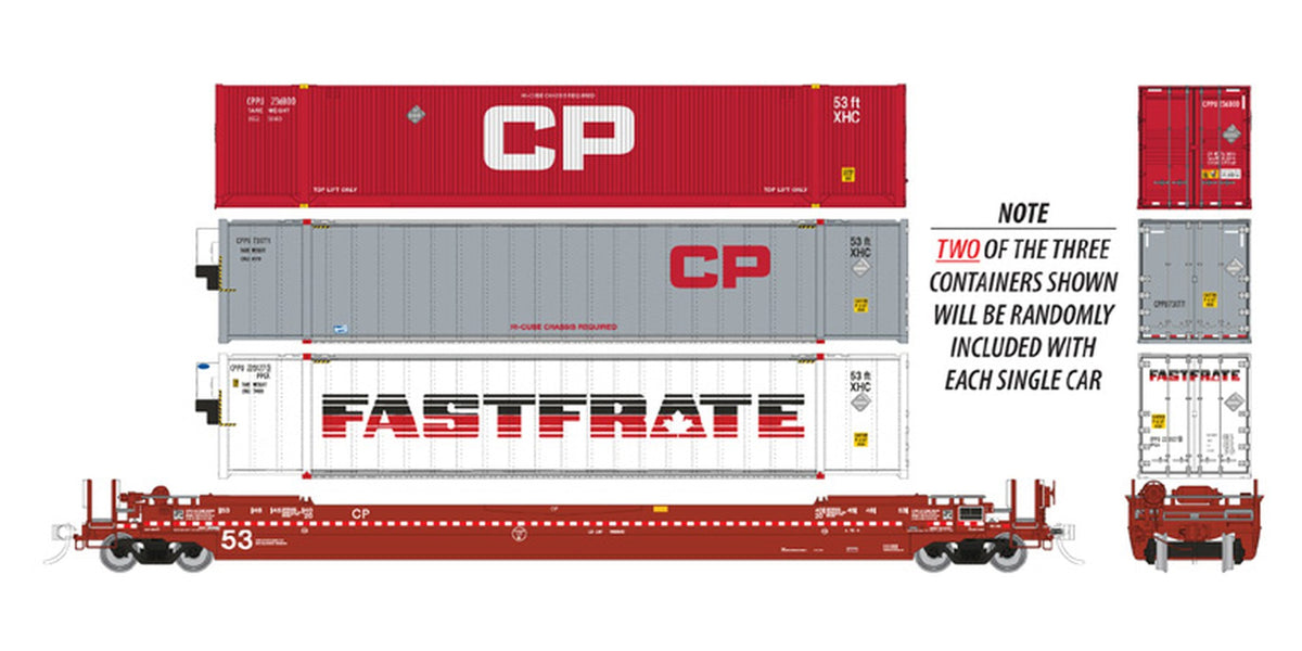 Rapido HO Gunderson 53' Husky Stack well car with containers Canadian Pacific
