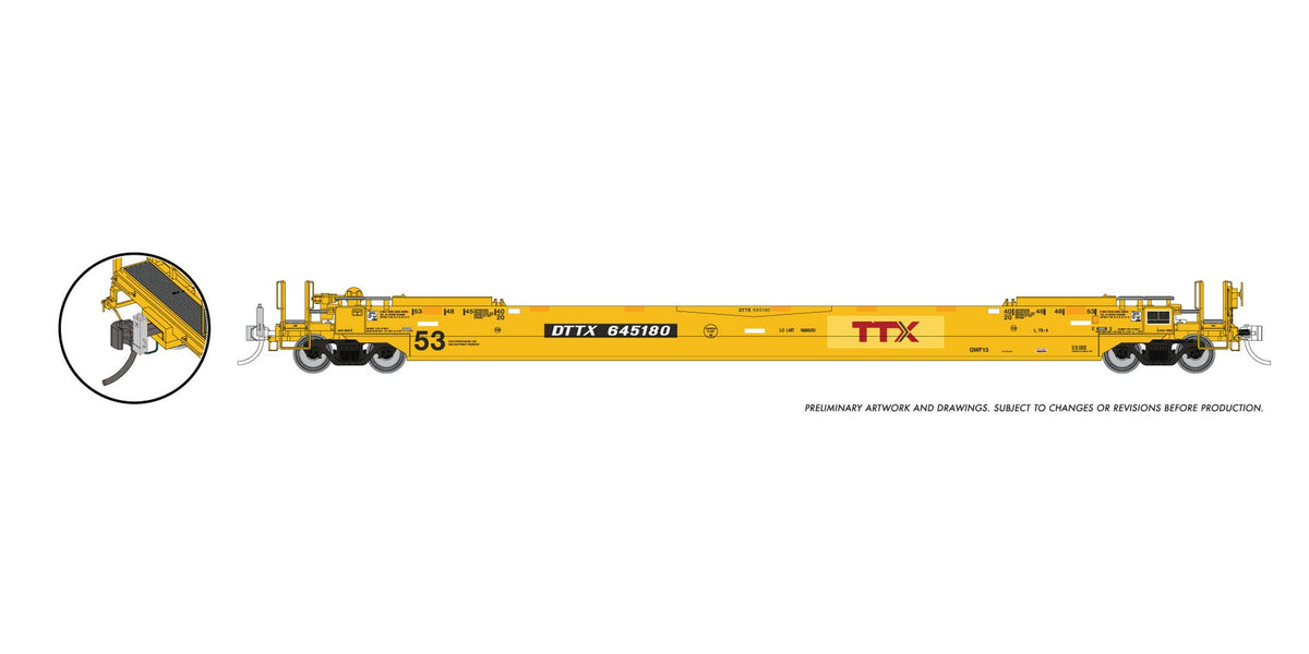 Rapido HO Gunderson 53' Husky Stack well car with working fred eot TTX