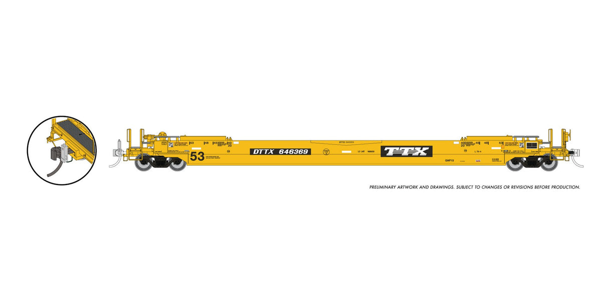 Rapido HO Gunderson 53' Husky Stack well car with working fred eot TTX (Patched, Red Logo)