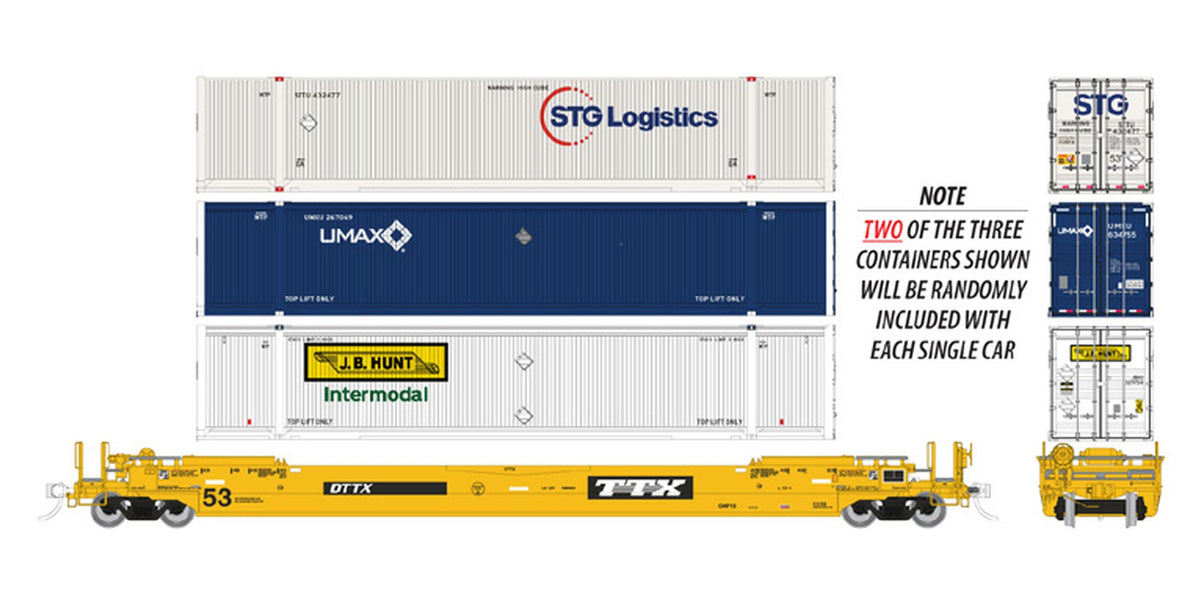 Rapido HO Gunderson 53' Husky Stack well car with containers us TTX