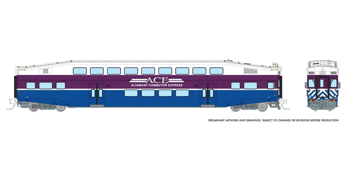 Rapido N scale BiLevel Commuter Car — Altamont Commuter Express (ACE) cab car