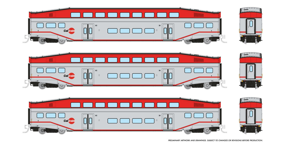 Rapido N scale BiLevel Commuter Car — CalTrain 3-coach set