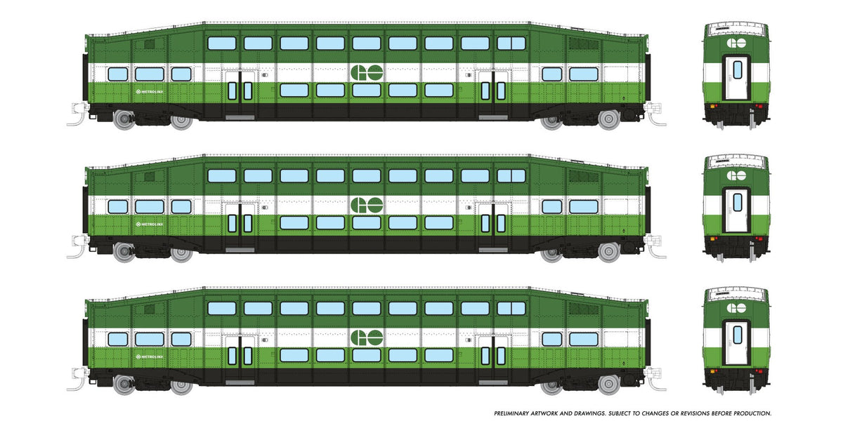 Rapido N scale BiLevel Commuter Car — GO/Metrolinx 3-coach set
