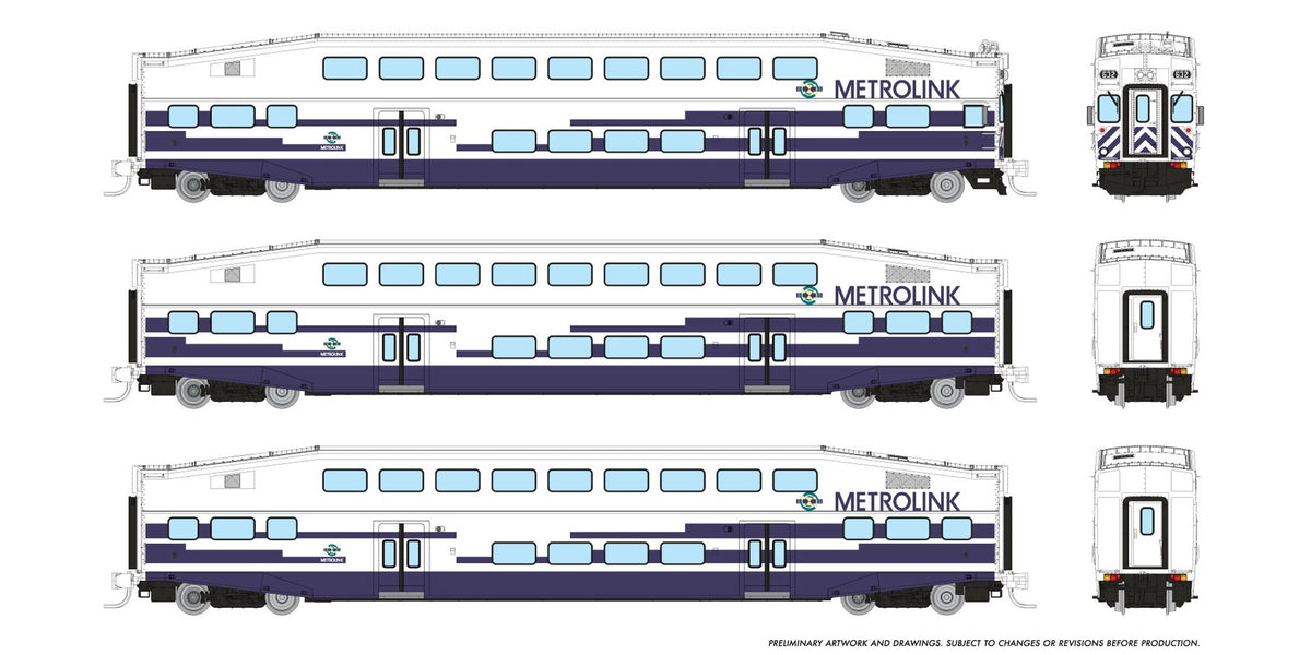 Rapido N scale BiLevel Commuter Car — Metrolink 3-car set with cab car
