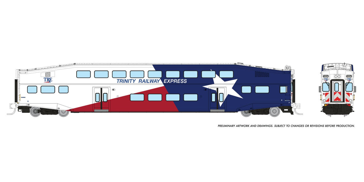 Rapido N scale BiLevel Commuter Car — Trinity Rail Express cab car