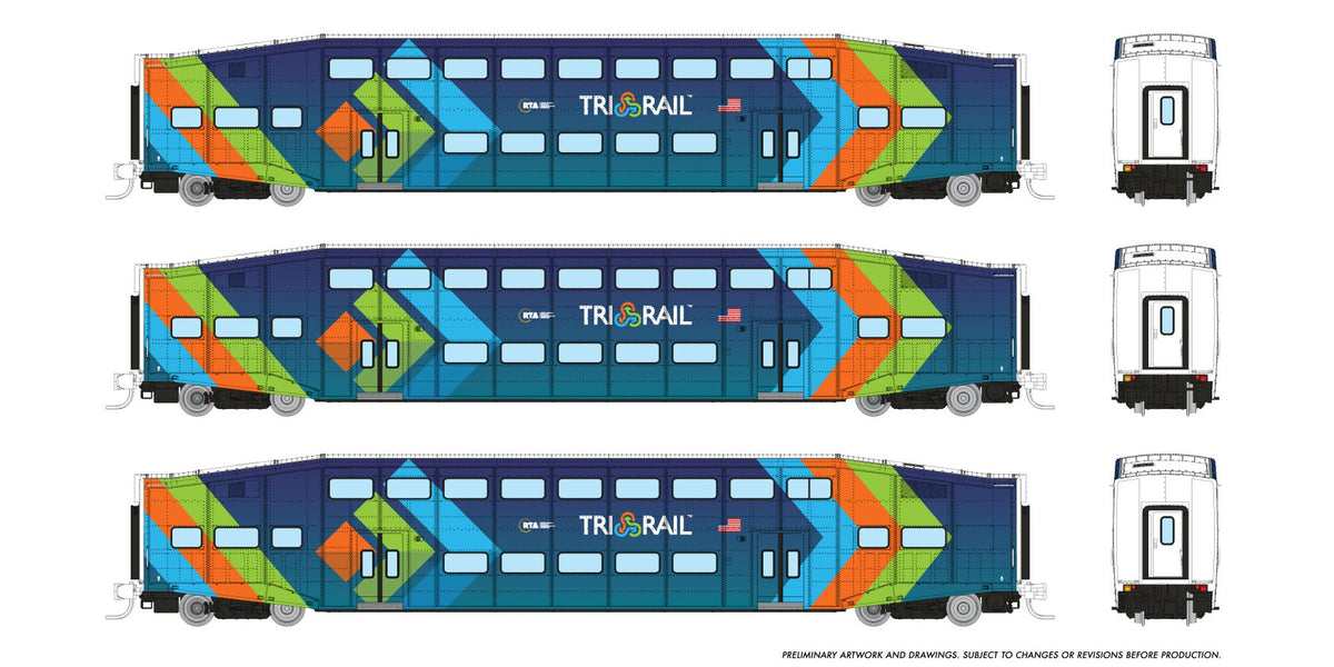 Rapido N scale BiLevel Commuter Car — Tri-Rail 3-coach set