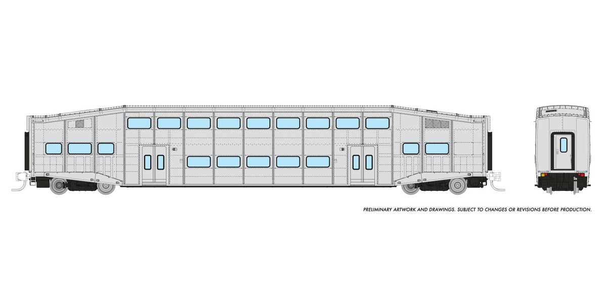 Rapido N scale BiLevel Commuter Car — undecorated coach, early version (Series I)