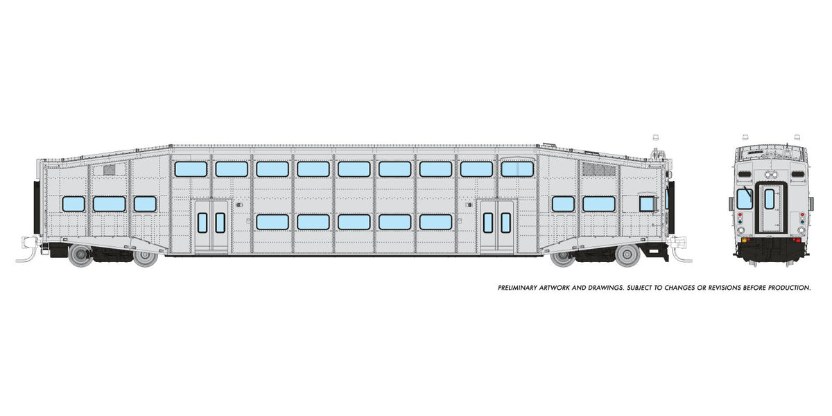 Rapido N scale BiLevel Commuter Car — undecorated cab car, early version (Series I)