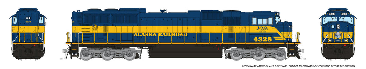 Rapido N scale EMD SD70MAC with flared radiators, Alaska Railroad anniversary scheme
