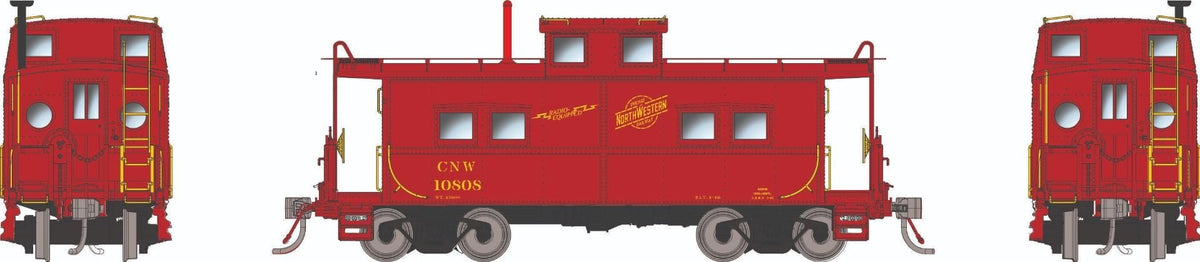 Rapido HO scale Northeastern-style caboose with porthole windows, Chicago & North Western red scheme