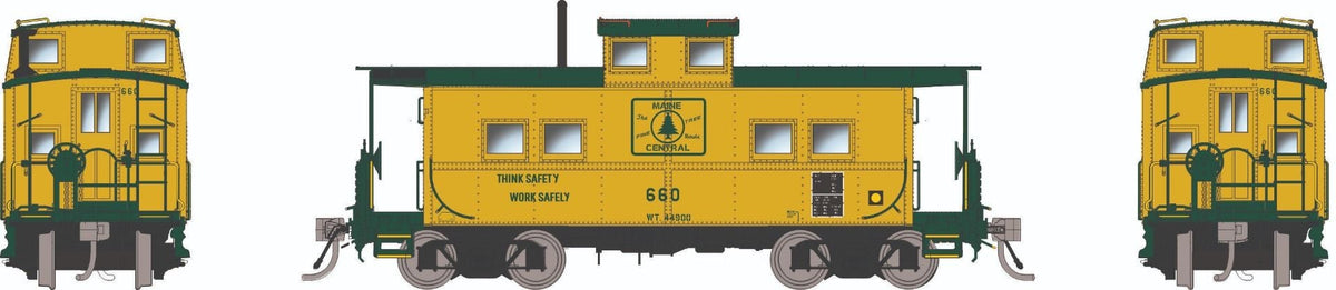 Rapido HO scale Northeastern-style steel caboose, Maine Central Pine Tree scheme