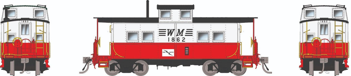 Rapido HO scale Northeastern-style steel caboose, Western Maryland Circus scheme