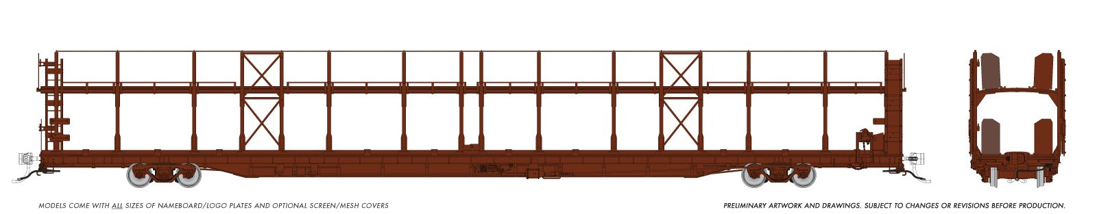 Rapido HO NSC 89' Bi-Level Autorack painted unlettered brown