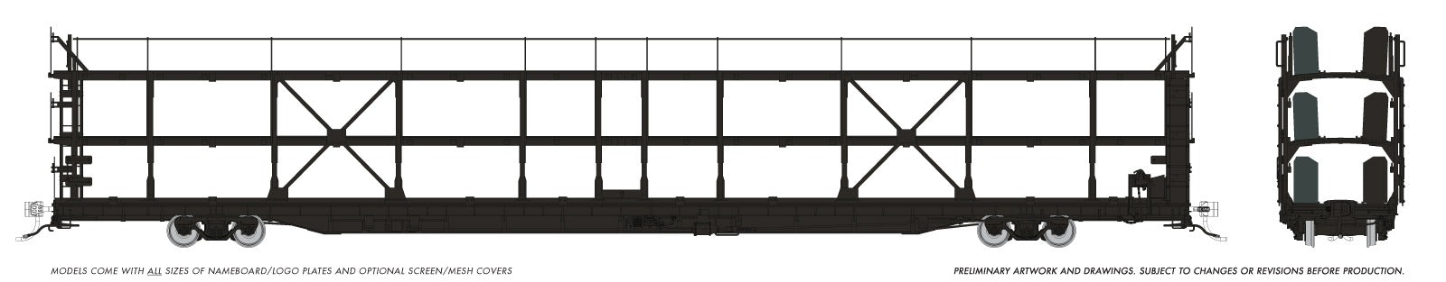 Rapido HO NSC 89' Tri-Level Autorack painted unlettered black