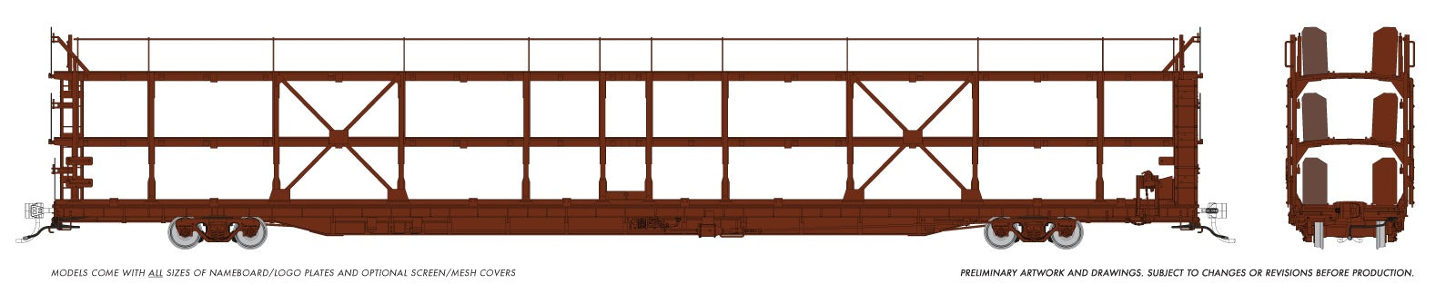 Rapido HO NSC 89' Tri-Level Autorack painted unlettered brown