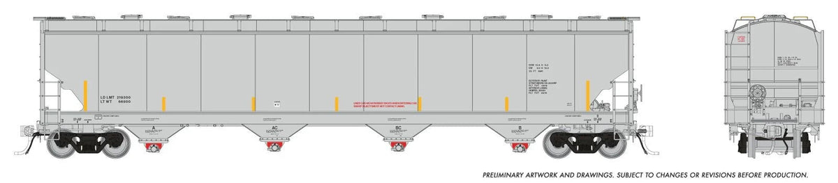 Rapido HO scale Trinity 6241 cu ft covered hopper, data only grey