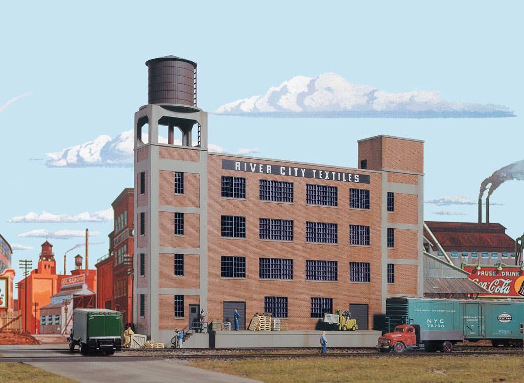 Walthers Cornerstone 3178 HO Scale River City Textiles Background Building - Kit - 12-7/8 x 2-3/8 x 11-1/8" 32.1 x 5.9 x 27.8cm