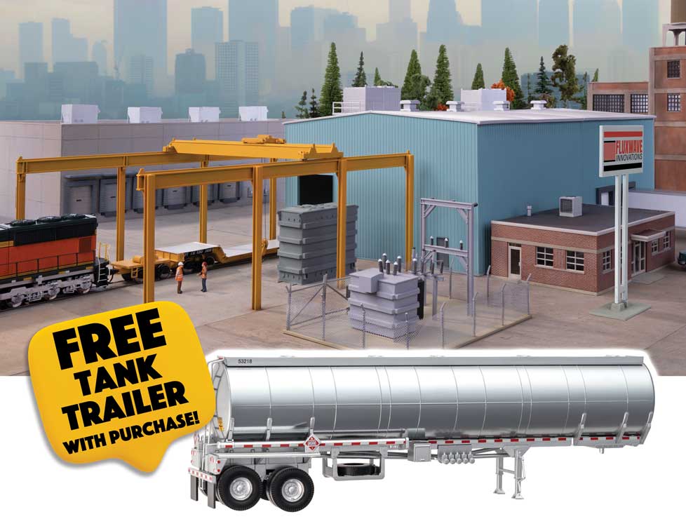 Walthers Cornerstone B4107 HO Scale Transformer Factory - Kit with Free SceneMaster Tank Trailer
