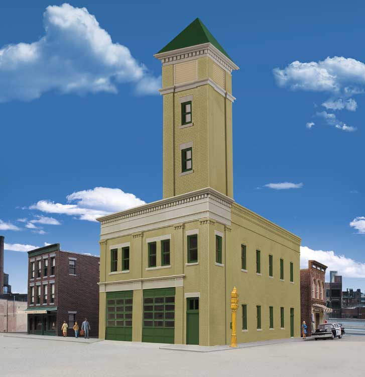 Walthers Cornerstone 4022 HO Scale Two-Bay Fire Station - Kit - 8 x 4-7/8 x 5-1/2" 20.3 x 12.4 x 14cm