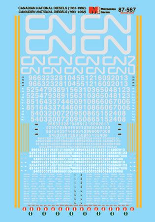 Microscale 60-567 N Scale Canadian National Diesels 1961-1992 - Cabs, Hoods & Switchers Waterslide Decals