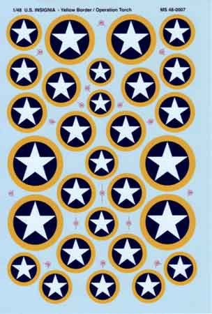 Microscale AC-48-7 1/48 Scale U.S. Insignia - Yellow Border / Operation Torch Waterslide Decals