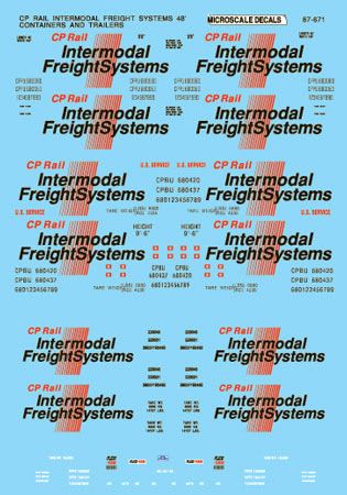 Microscale 87-671 HO Scale CP Rail Intermodal Systems 48' Containers and Tractors (1990+) Waterslide Decals