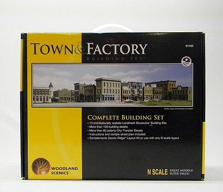 Woodland Scenics S1485 N Scale Town and Factory Building Set (13 Kits)