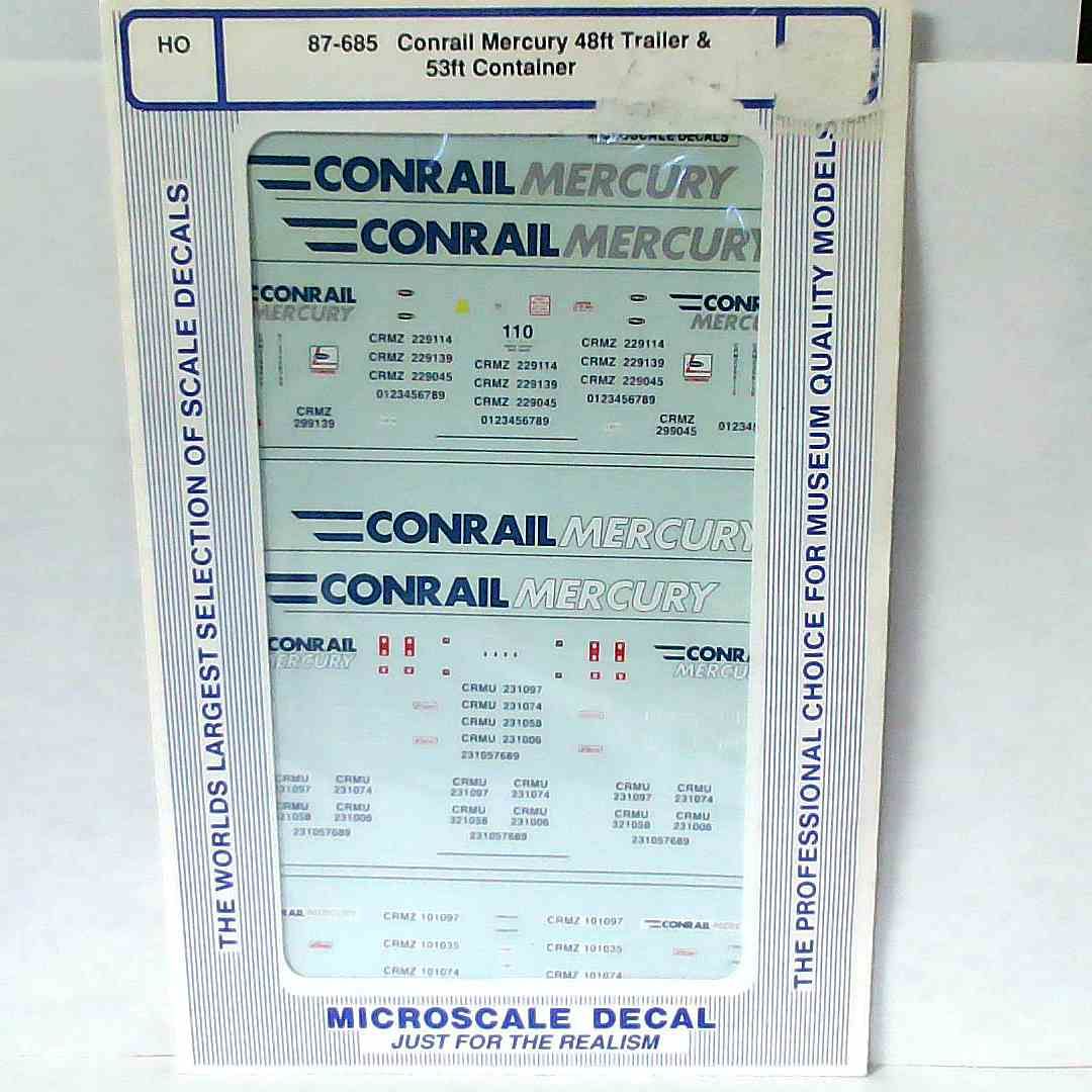 Microscale 87-685 HO Scale Conrail "Mercury" 48' Trailer & 53' Container Waterslide Decals