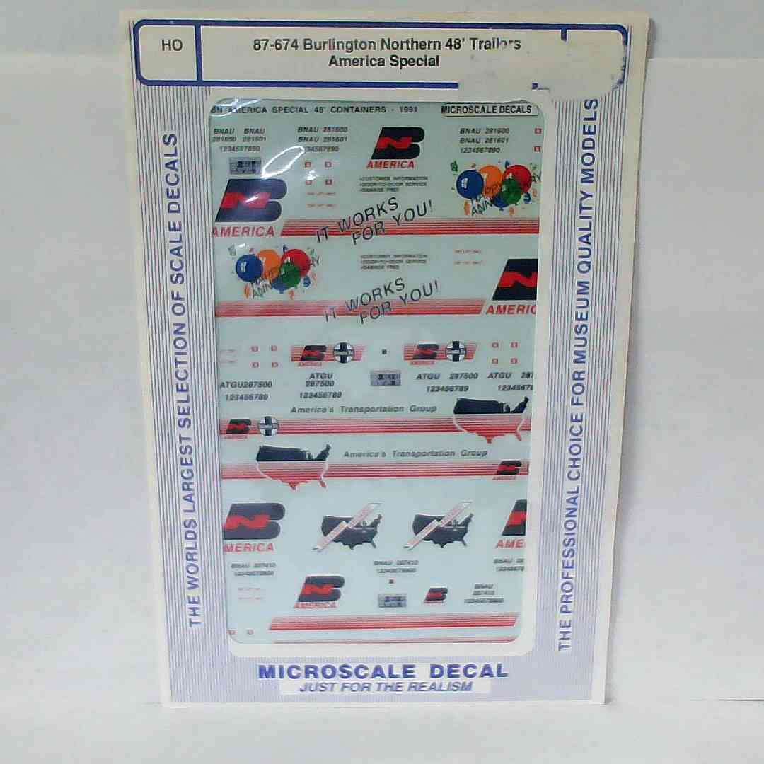Microscale 87-674 HO Scale Burlington Northern 48' Trailers - America Special Waterslide Decals