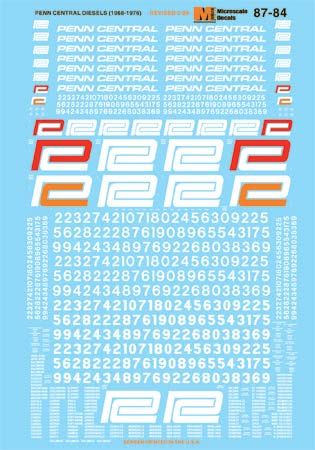 Microscale 87-84 HO Scale Penn Central Diesels (1968-1976) Waterslide Decals