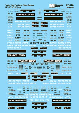 Microscale 87-578 HO Scale Trailer Train 50', 60', 68' and 85' Piggyback Flat Cars (1970+) Waterslide Decals
